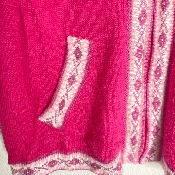 Alpaca Connection Pink Llama Fair Isle  Full Zip Cardigan Sweater M Alpaca Wool - Picture 6 of 11